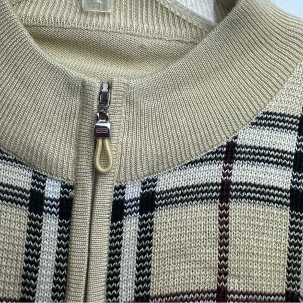 BALENCIAGA Nova‎ Check Zip Cardigan Knit Jacket Sweater Logo Neutral Tan Wool S - Picture 12 of 16